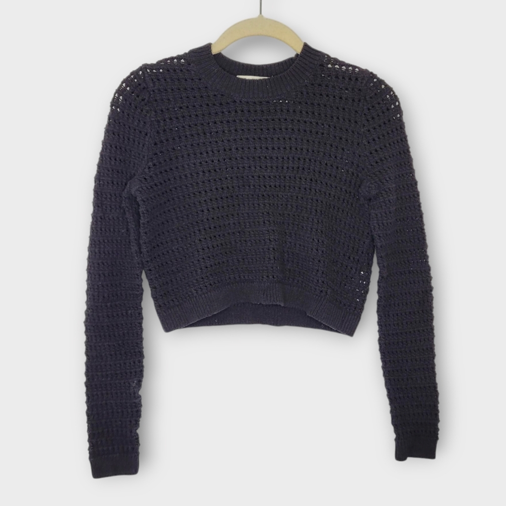 Boden Cropped Crochet Open Knit Sweater XS Black